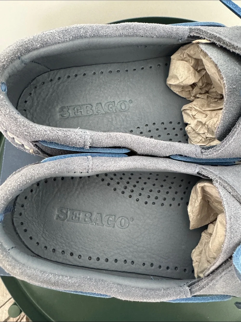 Docksides Sebago Light Blue Suede Moccasins with Blue Laces